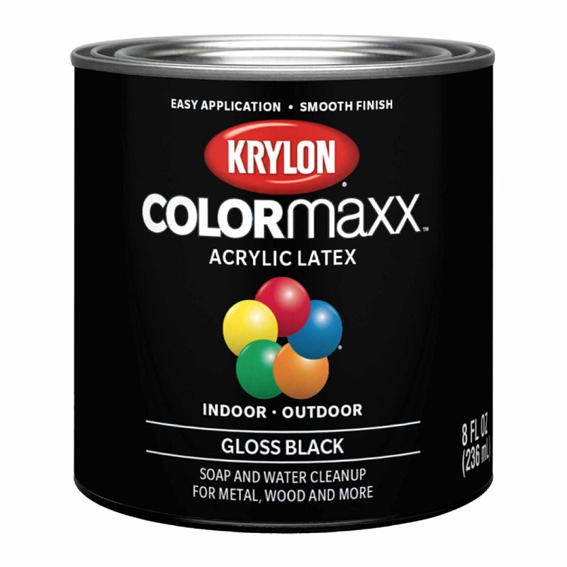 Krylon K05605007 COLORmaxx Acrylic Latex Brush On Paint for Indoor/Outdoor Use, Â½ Pint, Gloss Black - Image 1
